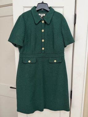 NWT BODEN HUNTER GREEN COLLARED BUTTON SHIFT DRESS SIZE 14 Long